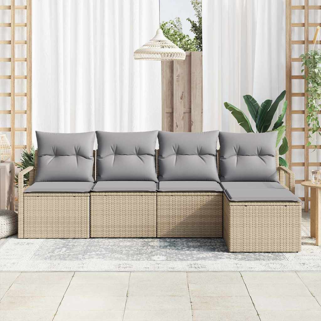 Garten-Sofa-Set mit Kissen 5 pcs Beige und Hellgrau